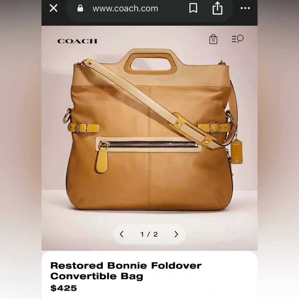 Coach Tan Leather Bonnie Foldover Convertible Bag